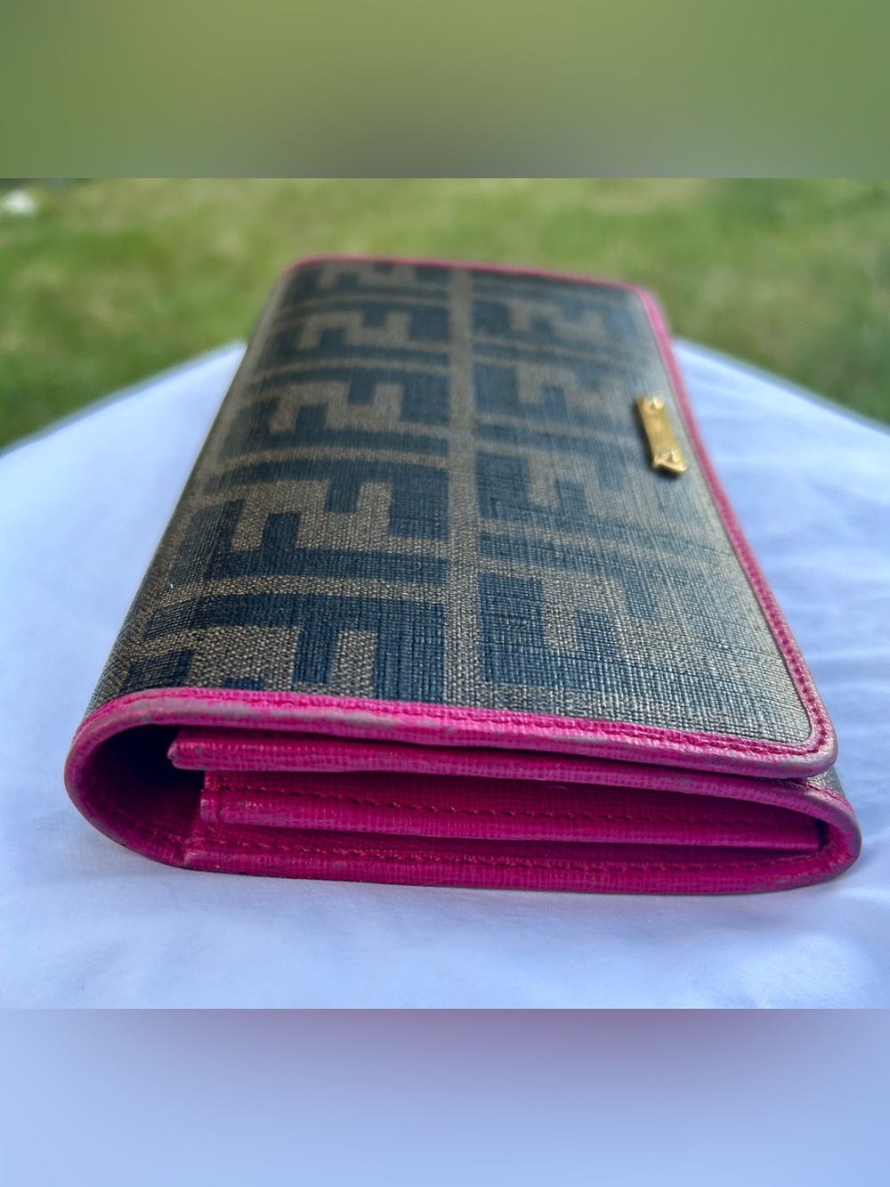 Fendi Tobacco/Pink Zucca Coated Canvas Flap Continental
Wallet. ECU - Picture 3 of 14